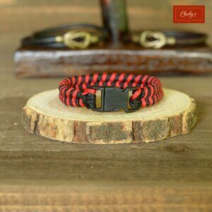 Paracord Survival Bracelet Side Release Buckle Black/Red L 7.5"(ID202-203)